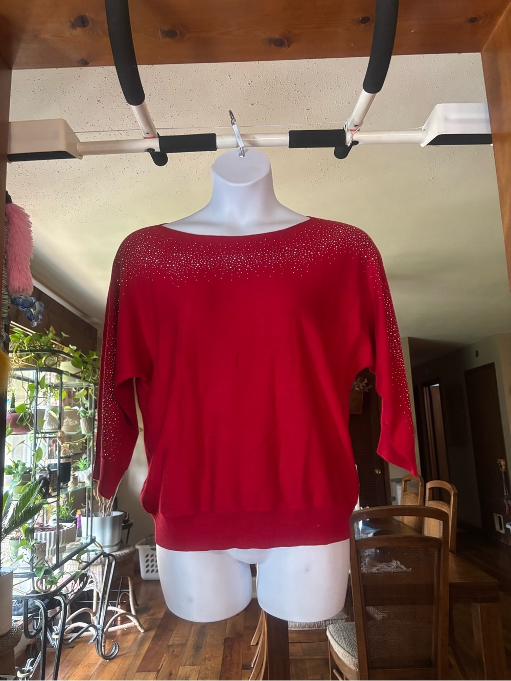 NWT New York & Company Women’s  Red Rhinestone-Accent Scoop Neck Sweater